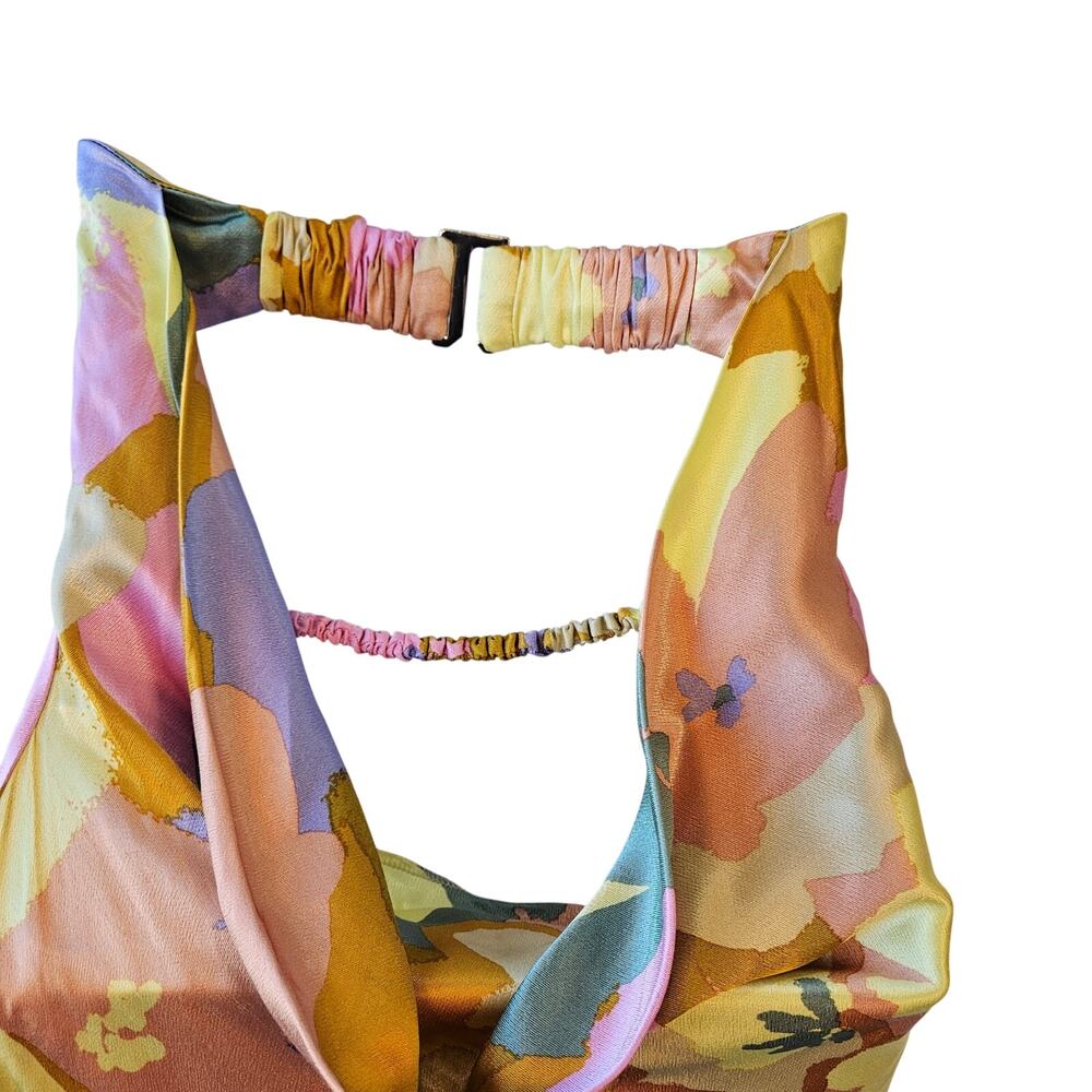 ASTR The Label Yellow Multicolor Floral Strapless Satin Maxi Dress Medium Artsy - Picture 5 of 12